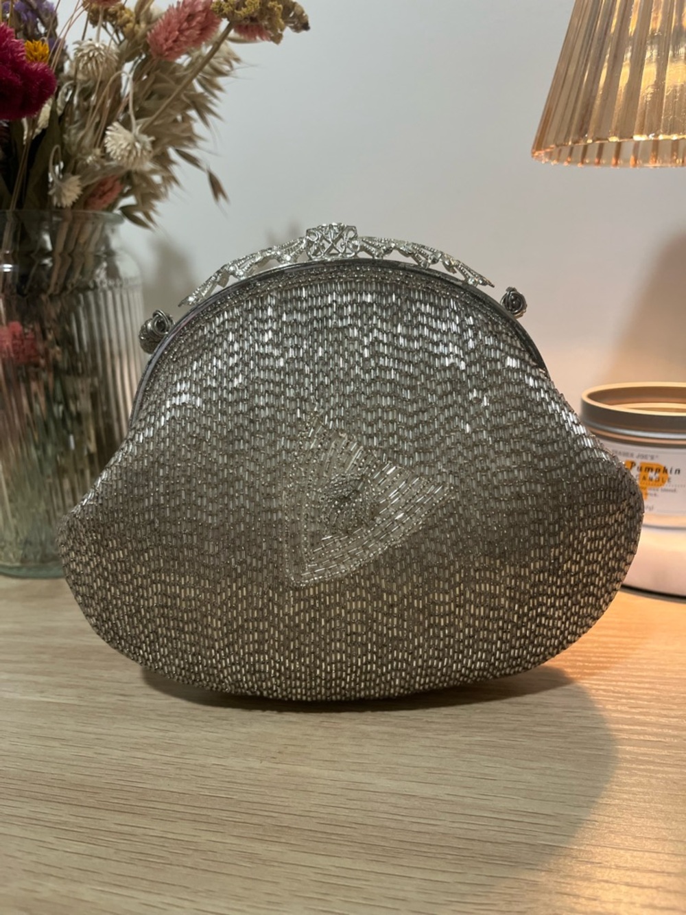 Elegant Silver Beaded Evening Clutch - Women's Bag - Picture 2 of 10